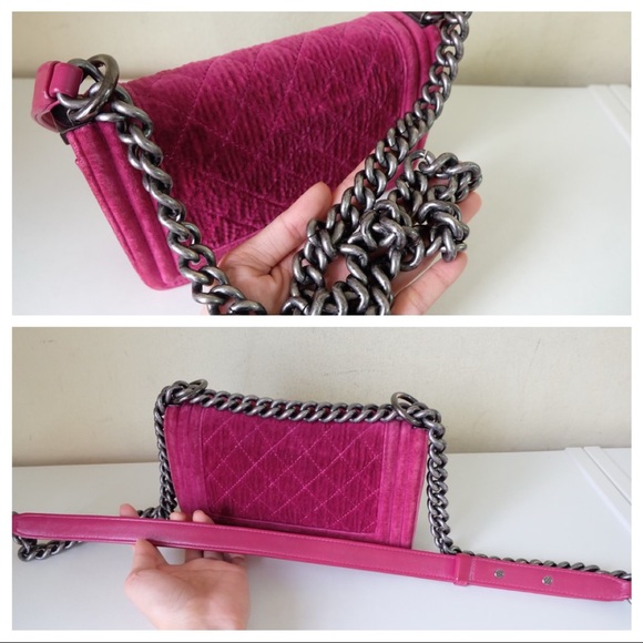 CHANEL BOY VELVET HANDBAG IN PINK - Picture 11 of 16
